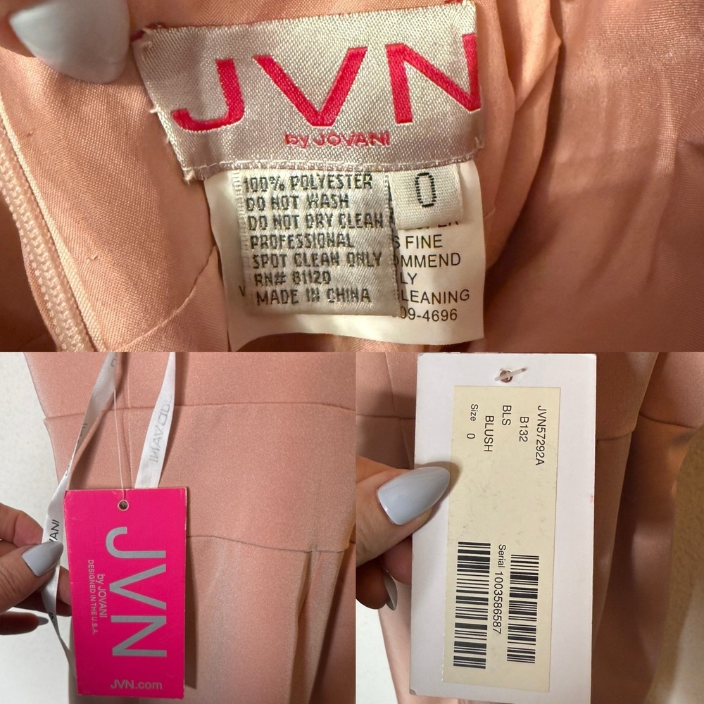 Jovani Plunging Neckline Mini Dress Cocktail Party Wedding Blush Pink NEW size 0 - Picture 5 of 5